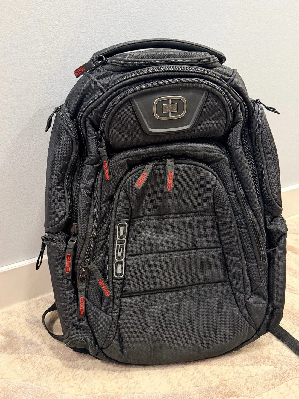 OGIO Black Backpack with Red Zipper Accents